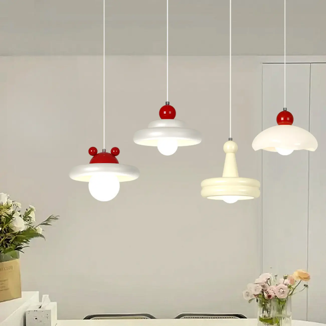 Modern Milk White Geometric Metal Pendant Light Image - 2 | homeyfad