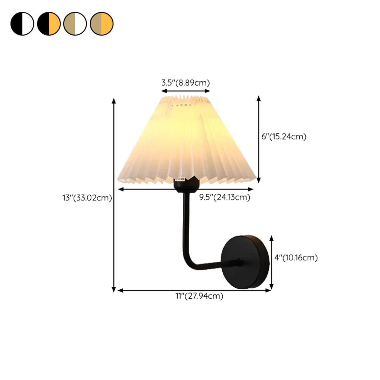 Vintage Cone Fabric Metal Fixture Wall Sconce #size