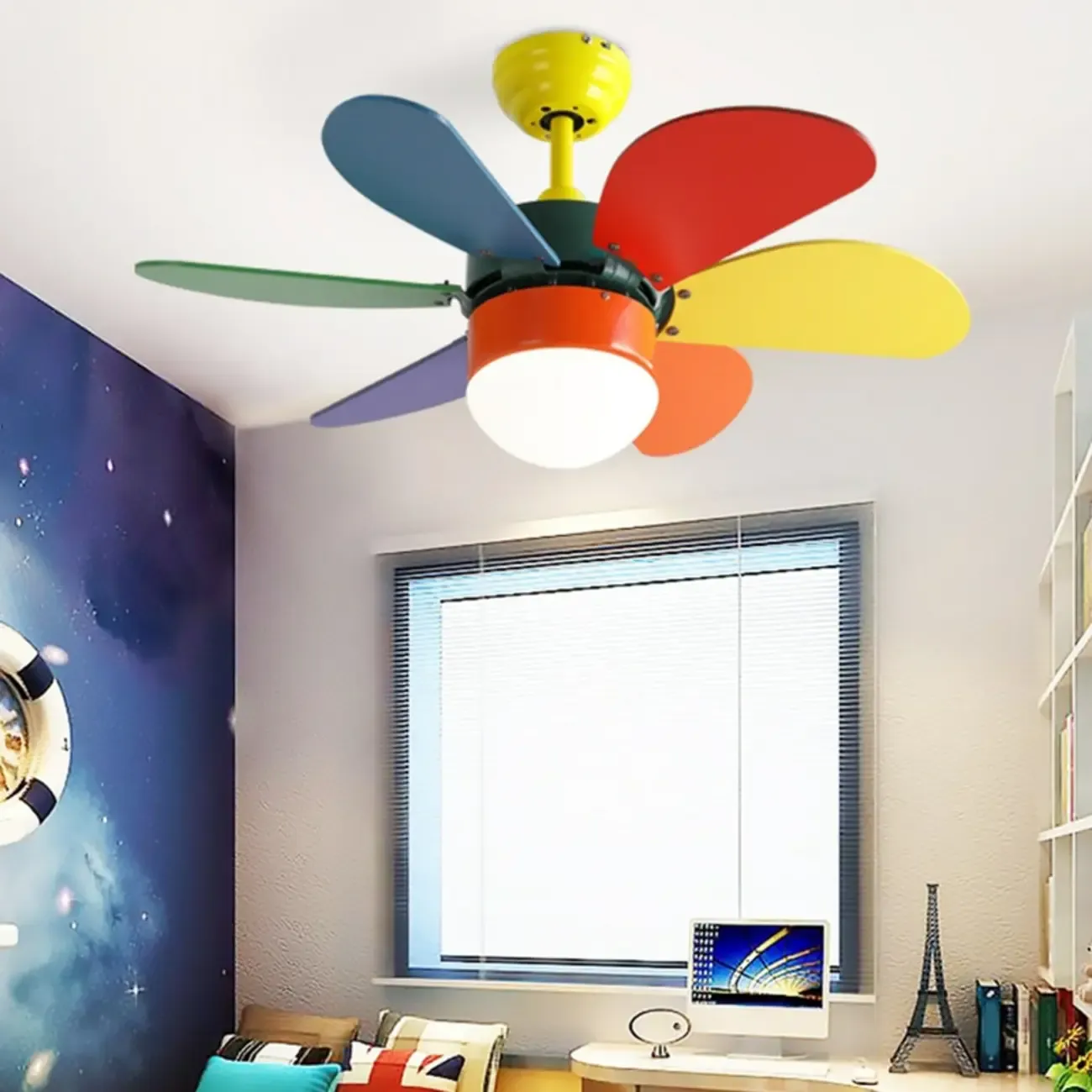 Multicolor Metal Ceiling Fan with LED for Bedroom Image - 3