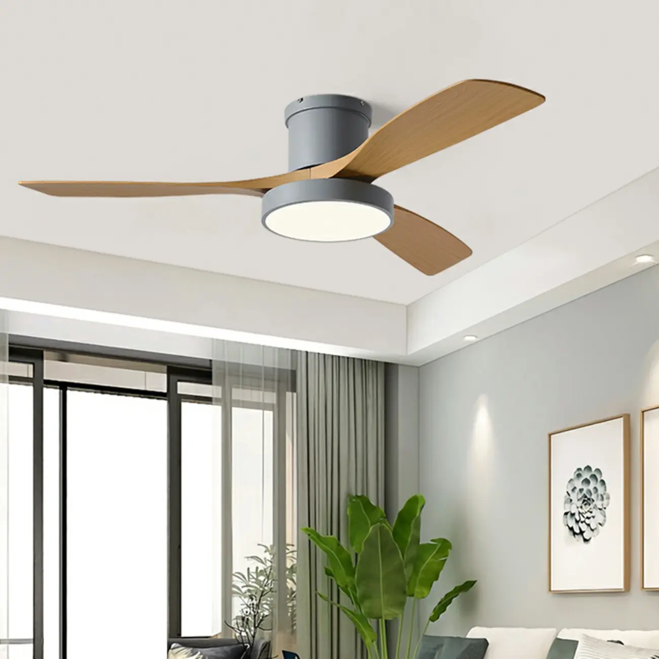 Modern Flush Mount Ceiling Fan Dimmable Light for Living Room Image - 1 | homeyfad