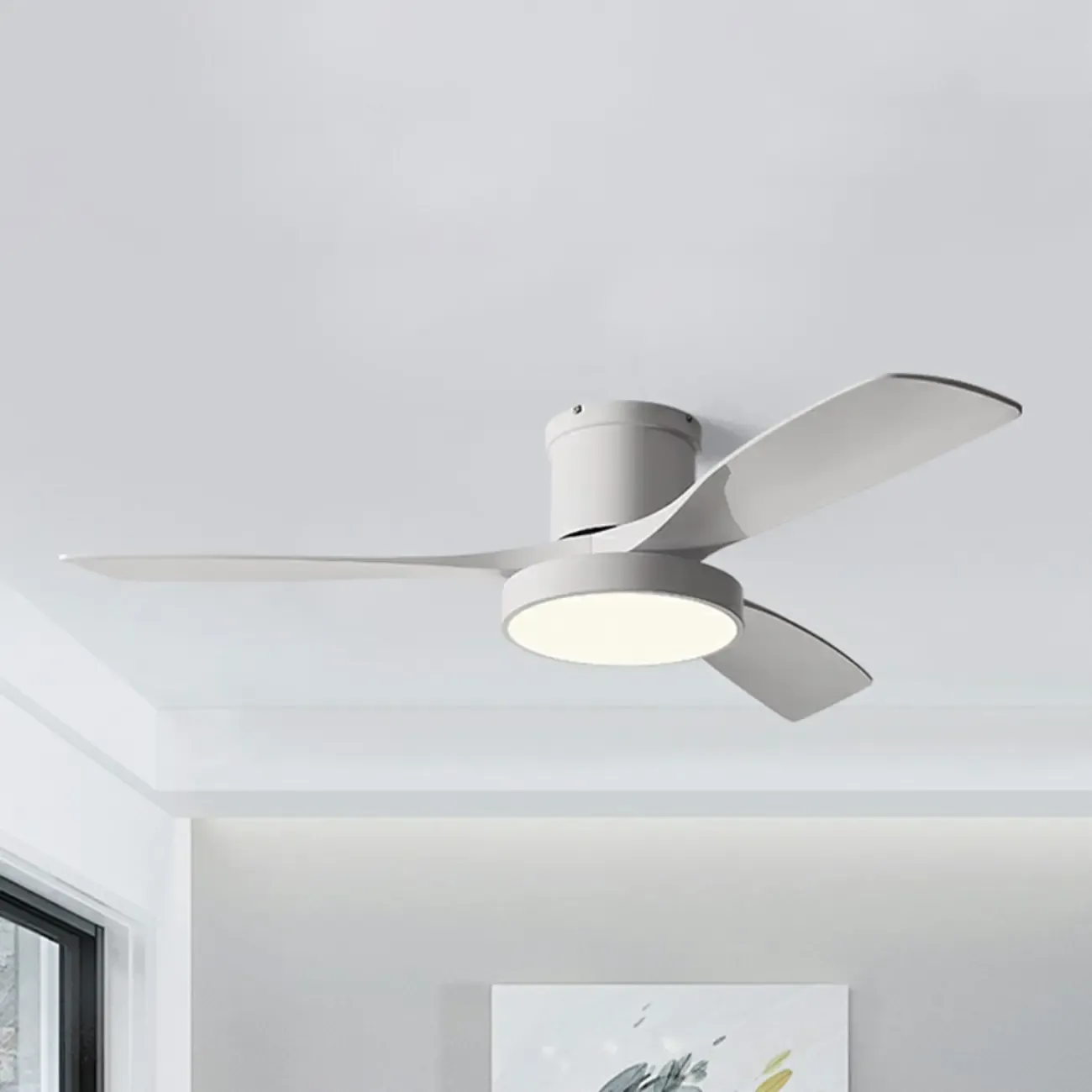 Modern Flush Mount Ceiling Fan Dimmable Light for Living Room