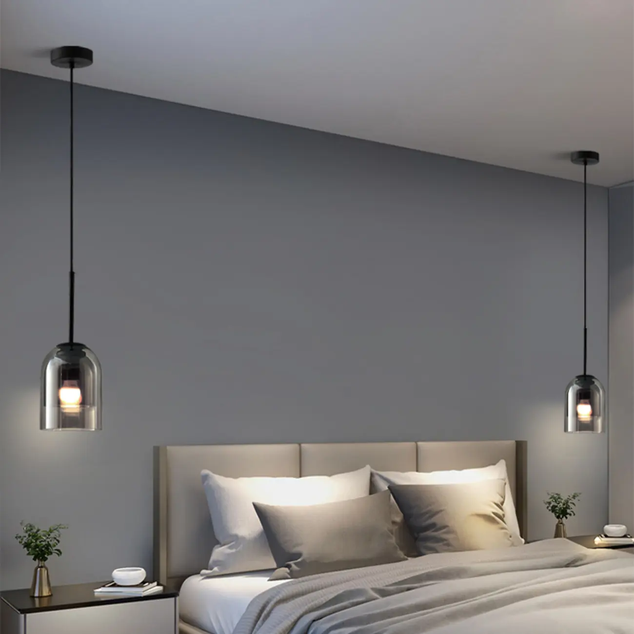 Modern Metal Gray Glass Cylinder Pendant Light Image - 1 | homeyfad