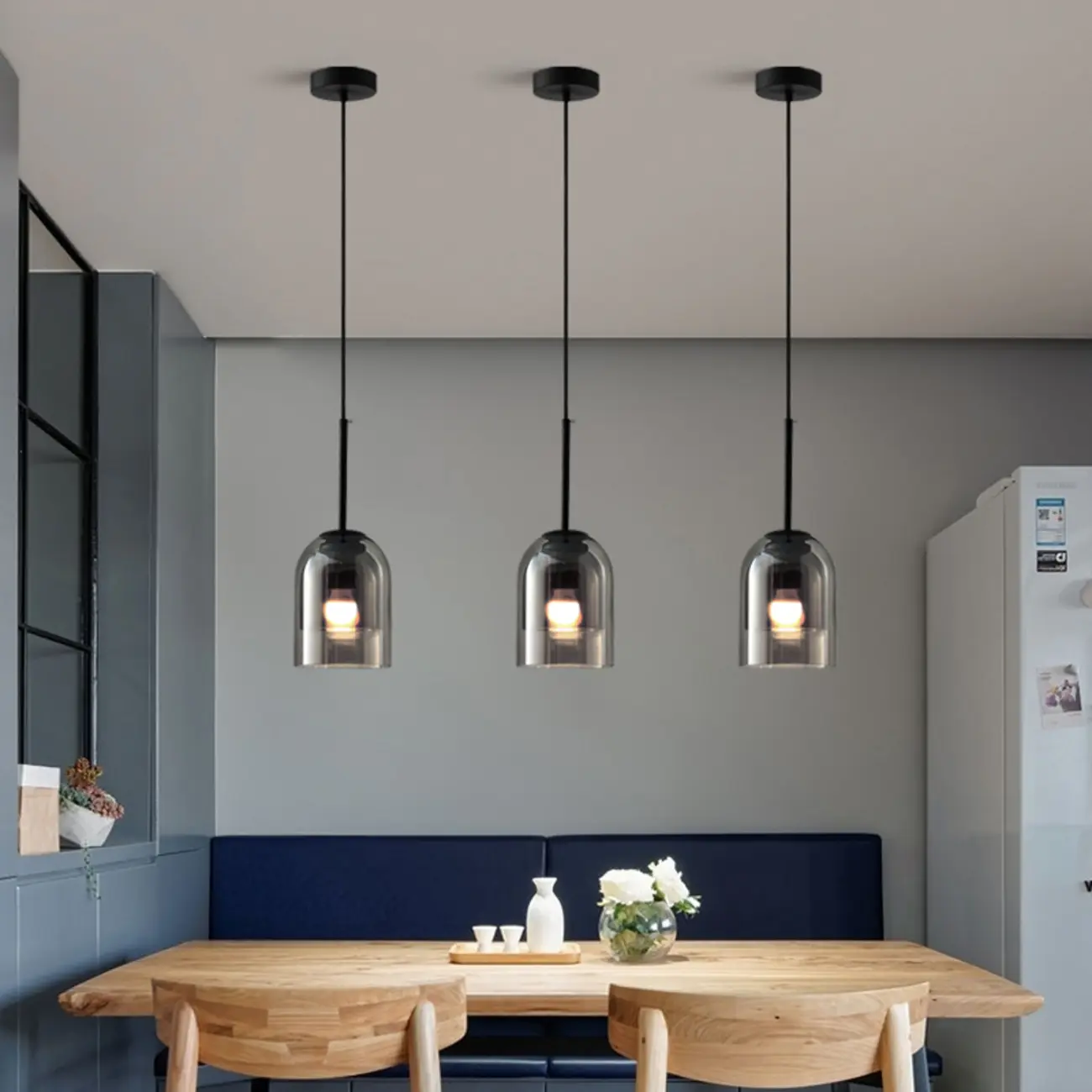 Modern Metal Gray Glass Cylinder Pendant Light Image - 3 | homeyfad