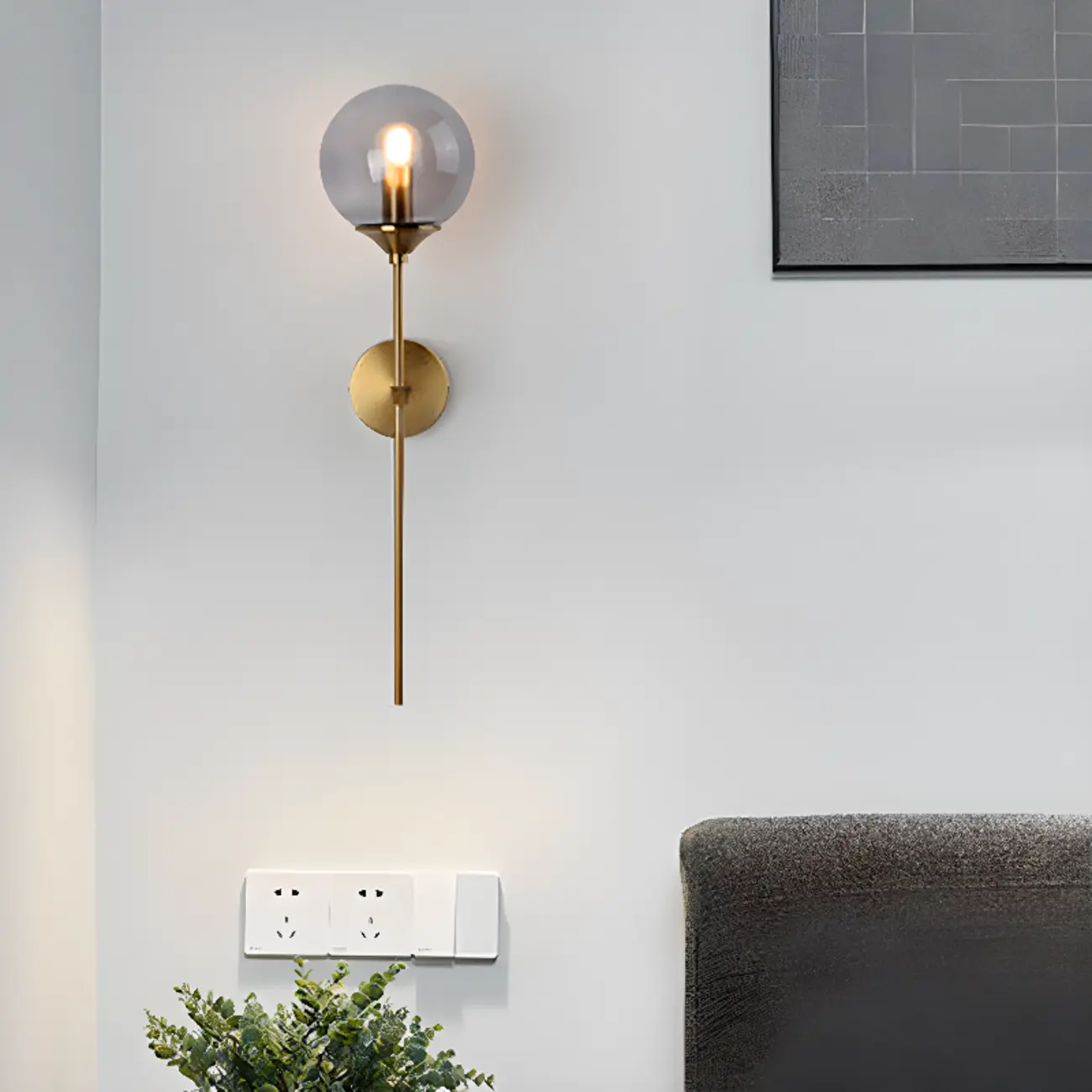 Modern LED Wall Light Grey Globe Glass Metal for Living Room Image - 1 | homeyfad