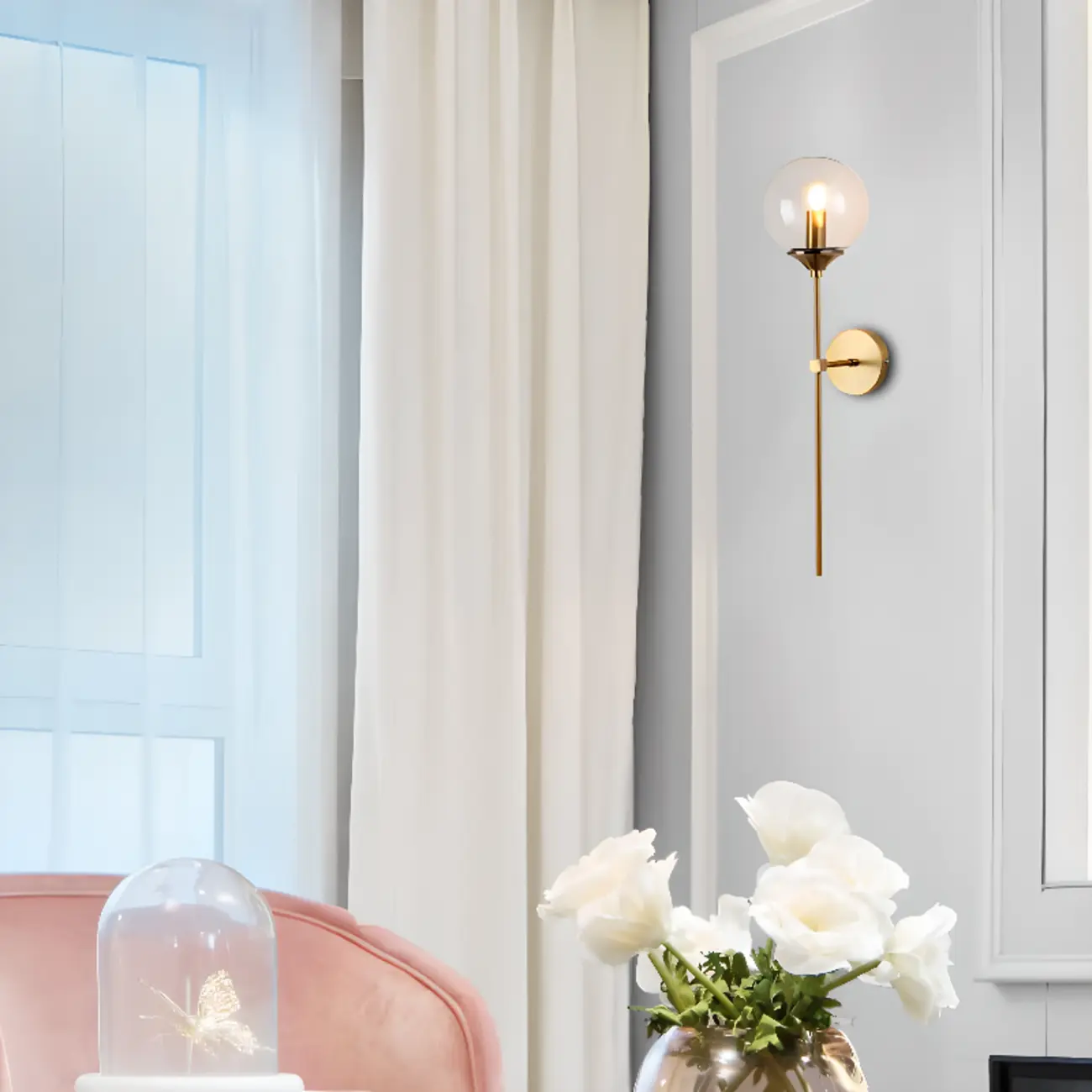 Modern LED Wall Light Grey Globe Glass Metal for Living Room Image - 4 | homeyfad