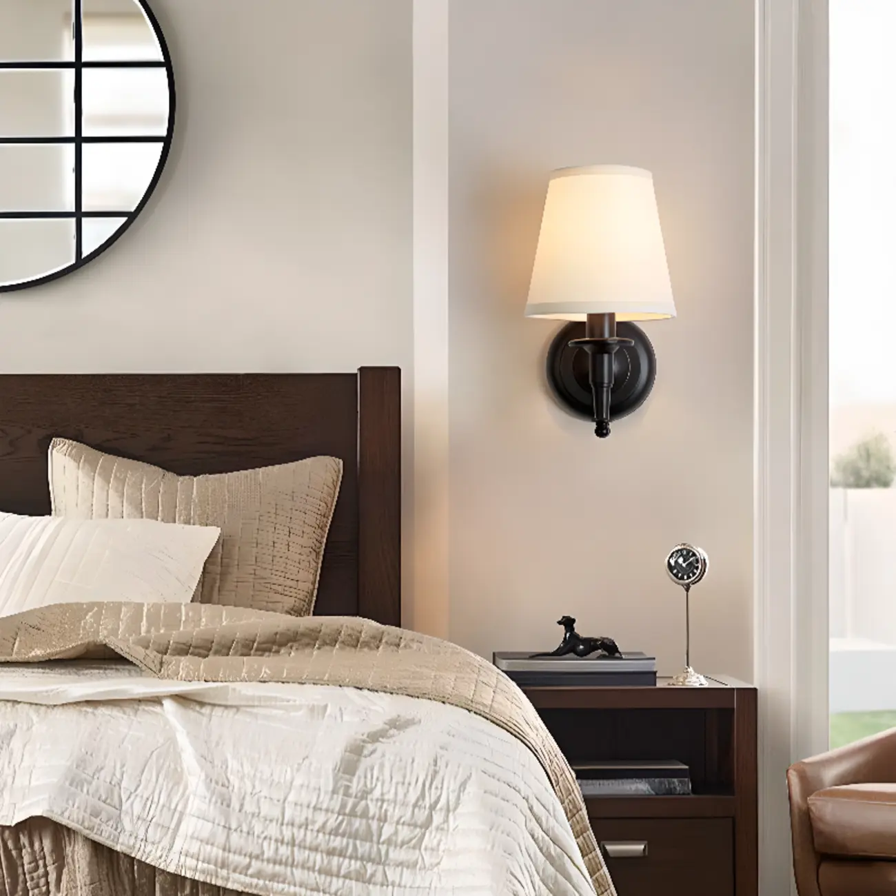 Vintage Matte Bracket Fabric Conical Wall Sconce Image - 4 | homeyfad