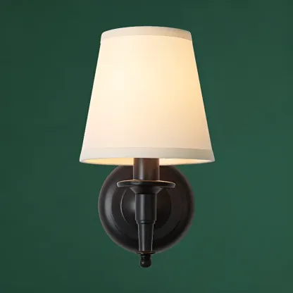 Vintage Matte Bracket Fabric Conical Wall Sconce Image - 7