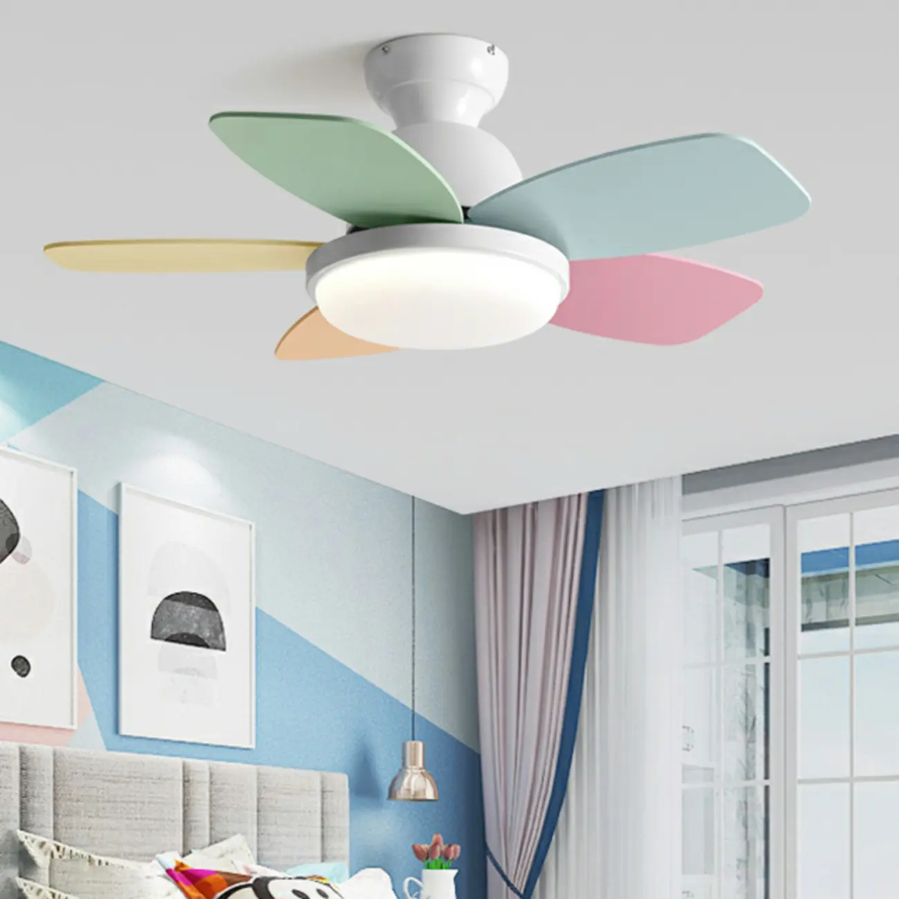 Colorful Kids Ceiling Fan Remote Dimmable LED Light for Bedroom Image - 1 | homeyfad