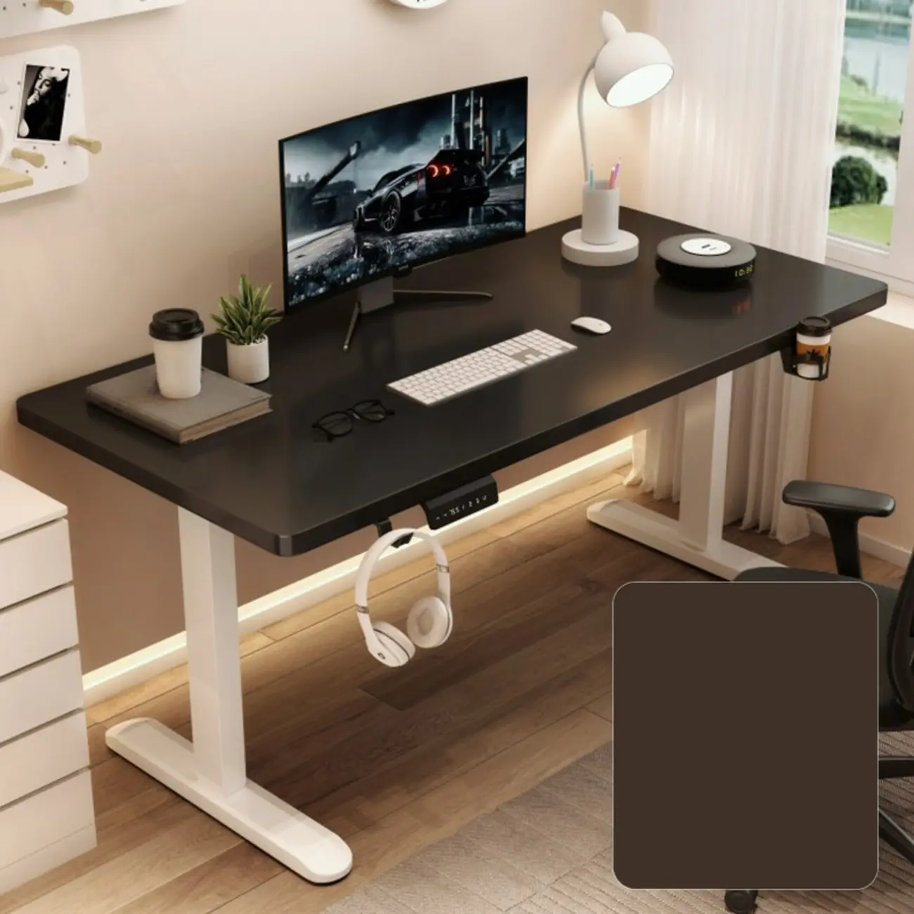 Modern Adjustable Wood Electric Standing Office Desk Image - 2 | homeyfad