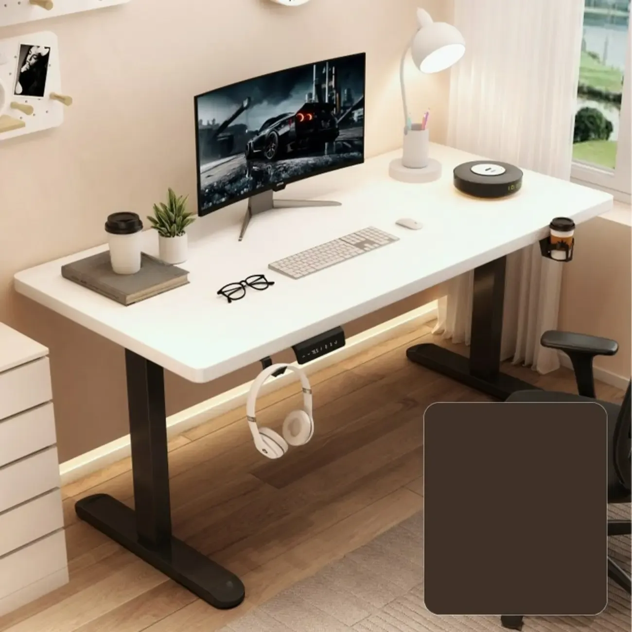 Modern Adjustable Wood Electric Standing Office Desk Image - 3