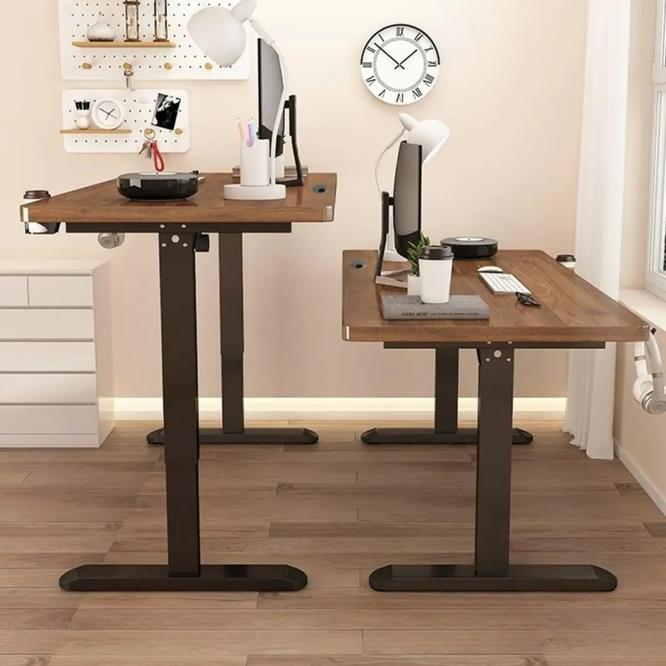 Modern Adjustable Wood Electric Standing Office Desk Image - 4 | homeyfad