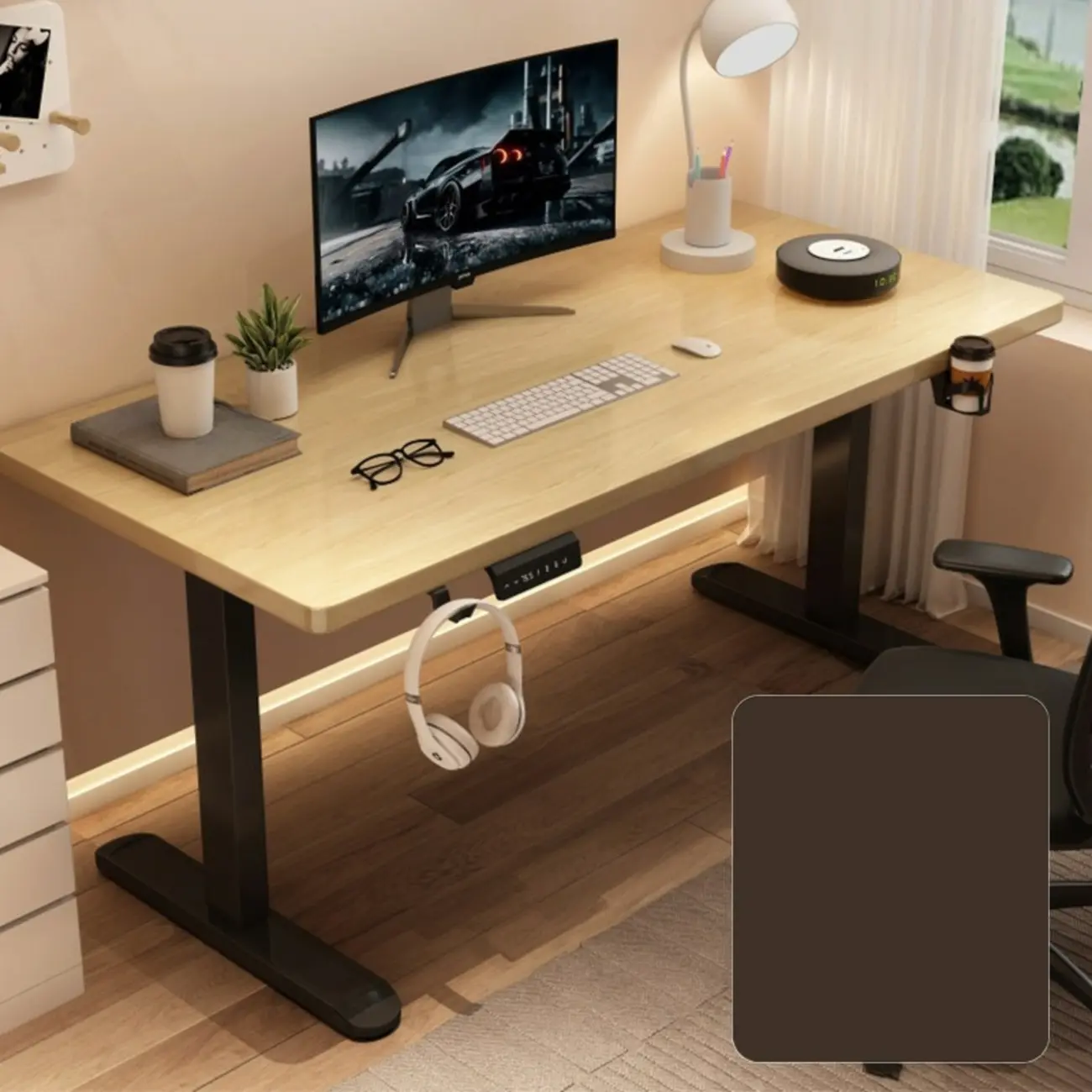 Modern Adjustable Wood Electric Standing Office Desk Image - 5 | homeyfad