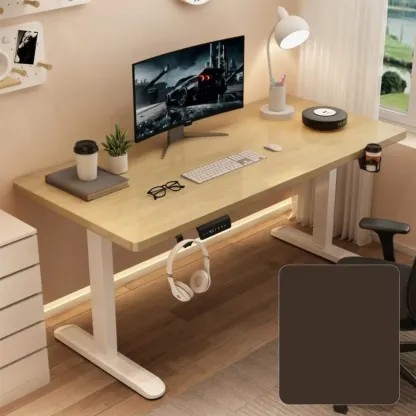 Modern Adjustable Wood Electric Standing Office Desk Image - 7