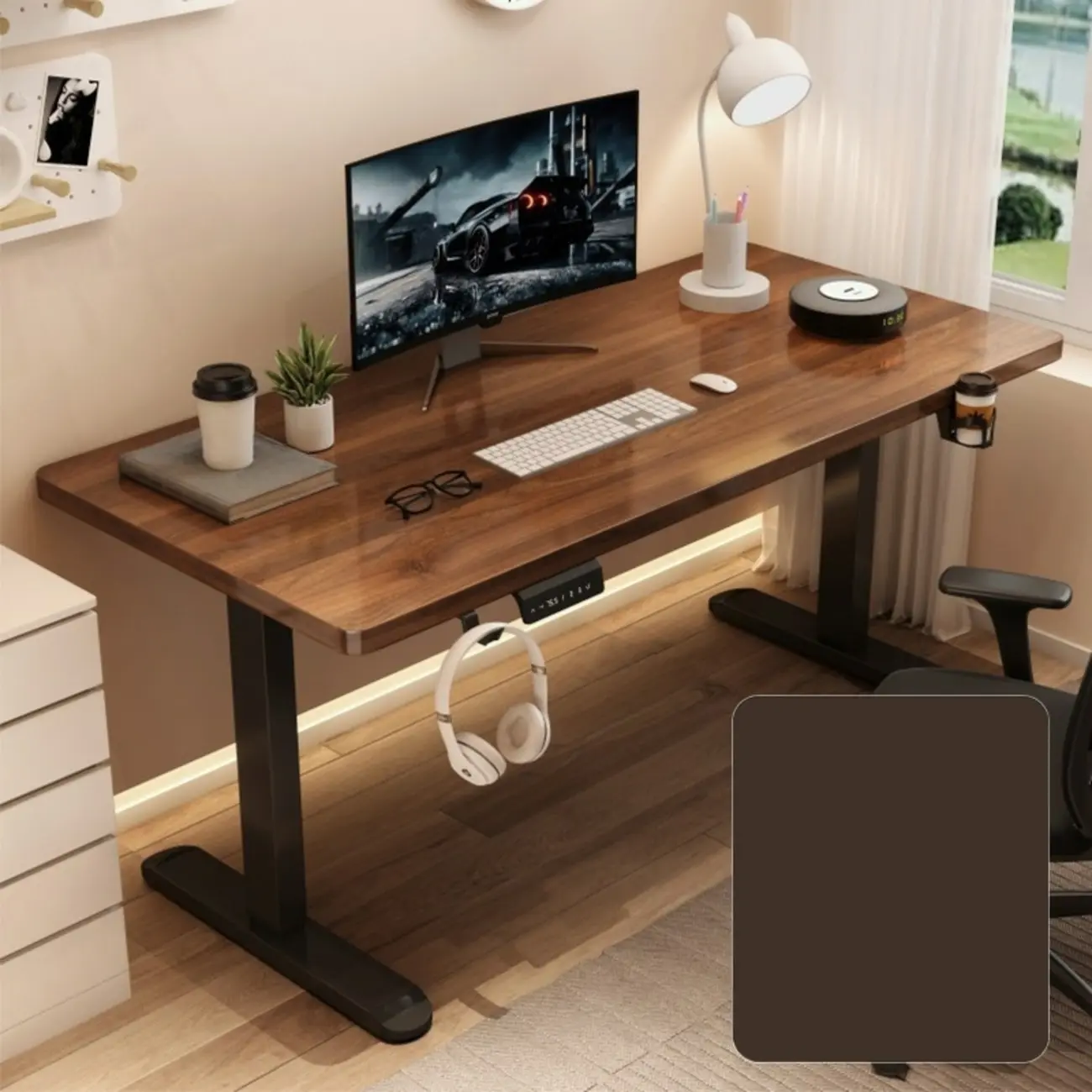 Modern Adjustable Wood Electric Standing Office Desk Image - 11 | homeyfad