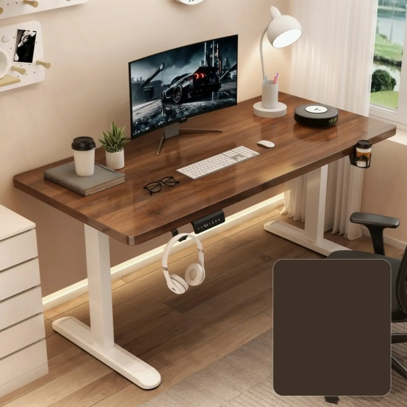 Modern Adjustable Wood Electric Standing Office Desk Image - 13 | homeyfad