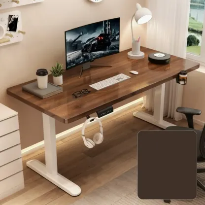 Modern Adjustable Wood Electric Standing Office Desk Image - 13