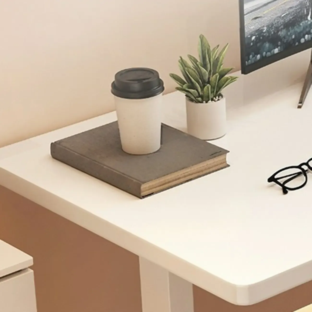 Modern Adjustable Wood Electric Standing Office Desk Image - 14
