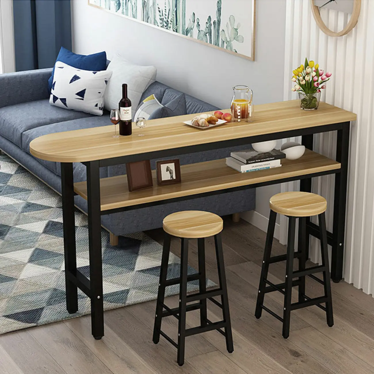 Irregular Natural Wooden Metal Fixed Top Bar Tables Image - 1 | homeyfad