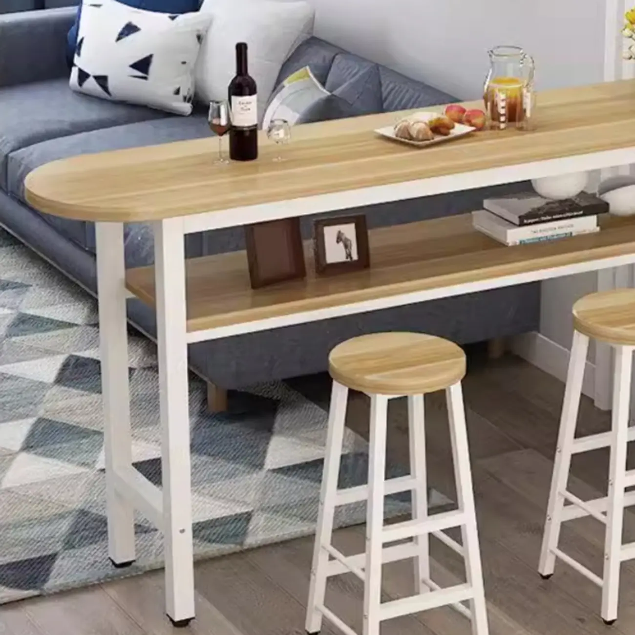 Irregular Natural Wooden Metal Fixed Top Bar Tables Image - 4 | homeyfad