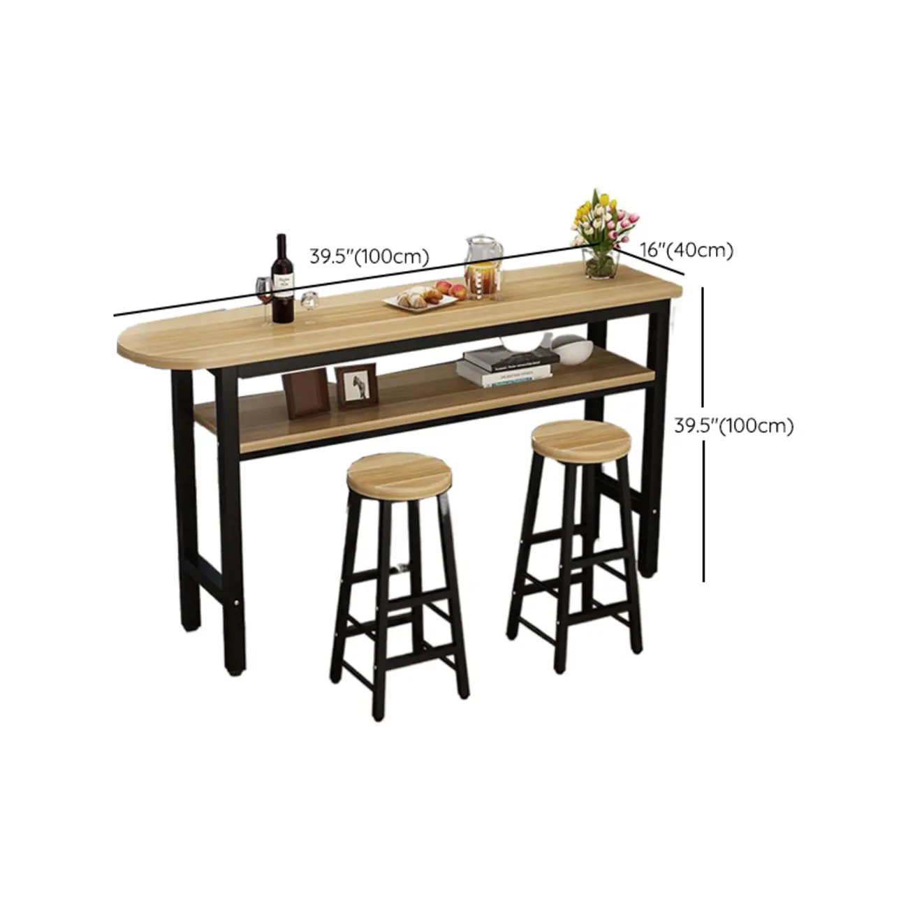 Irregular Natural Wooden Metal Fixed Top Bar Tables #size