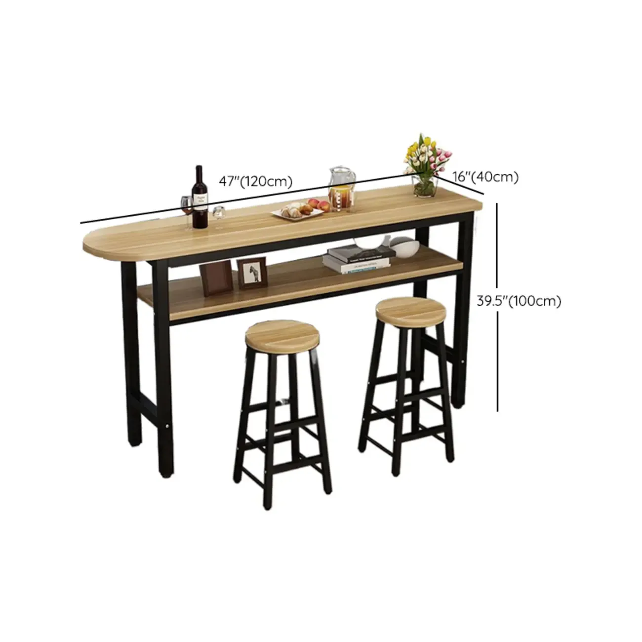 Irregular Natural Wooden Metal Fixed Top Bar Tables Image - 8