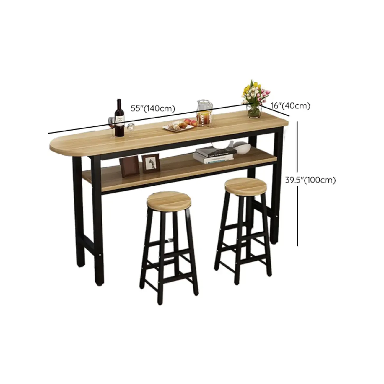 Irregular Natural Wooden Metal Fixed Top Bar Tables Image - 10