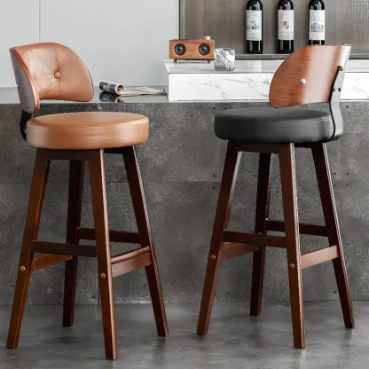 Modern Wood Upholstered Bar Stools with Back Image - 2