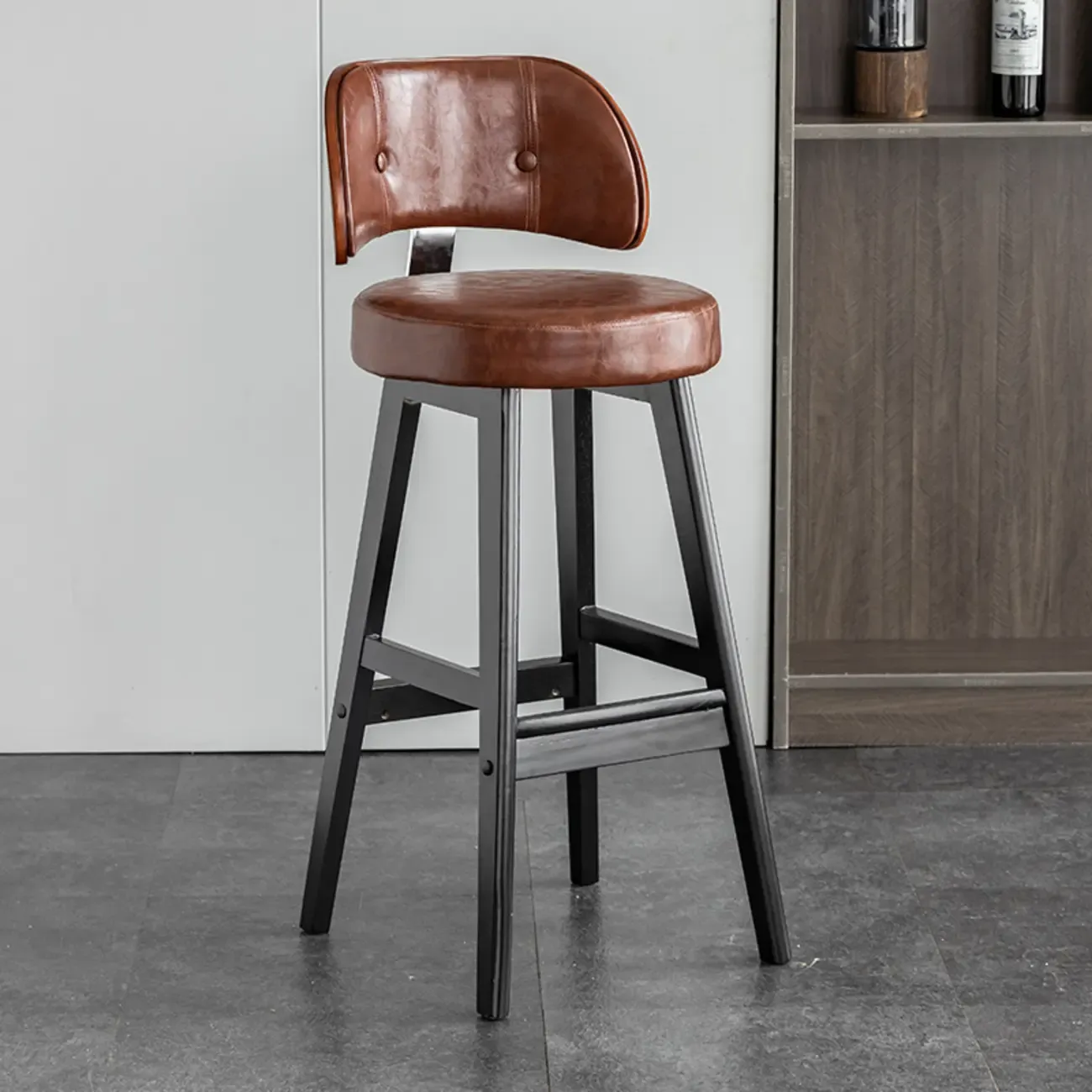 Modern Wood Upholstered Bar Stools with Back Image - 3