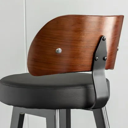 Modern Wood Upholstered Bar Stools with Back Image - 5