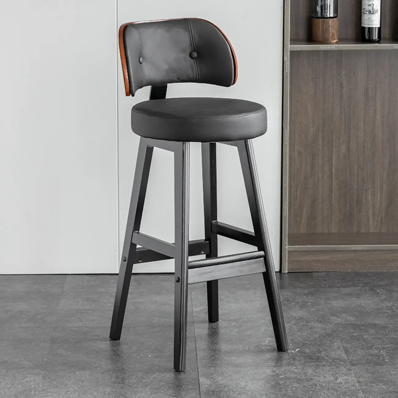 Modern Wood Upholstered Bar Stools with Back Image - 11