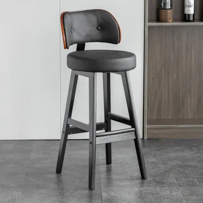 Modern Wood Upholstered Bar Stools with Back Image - 11