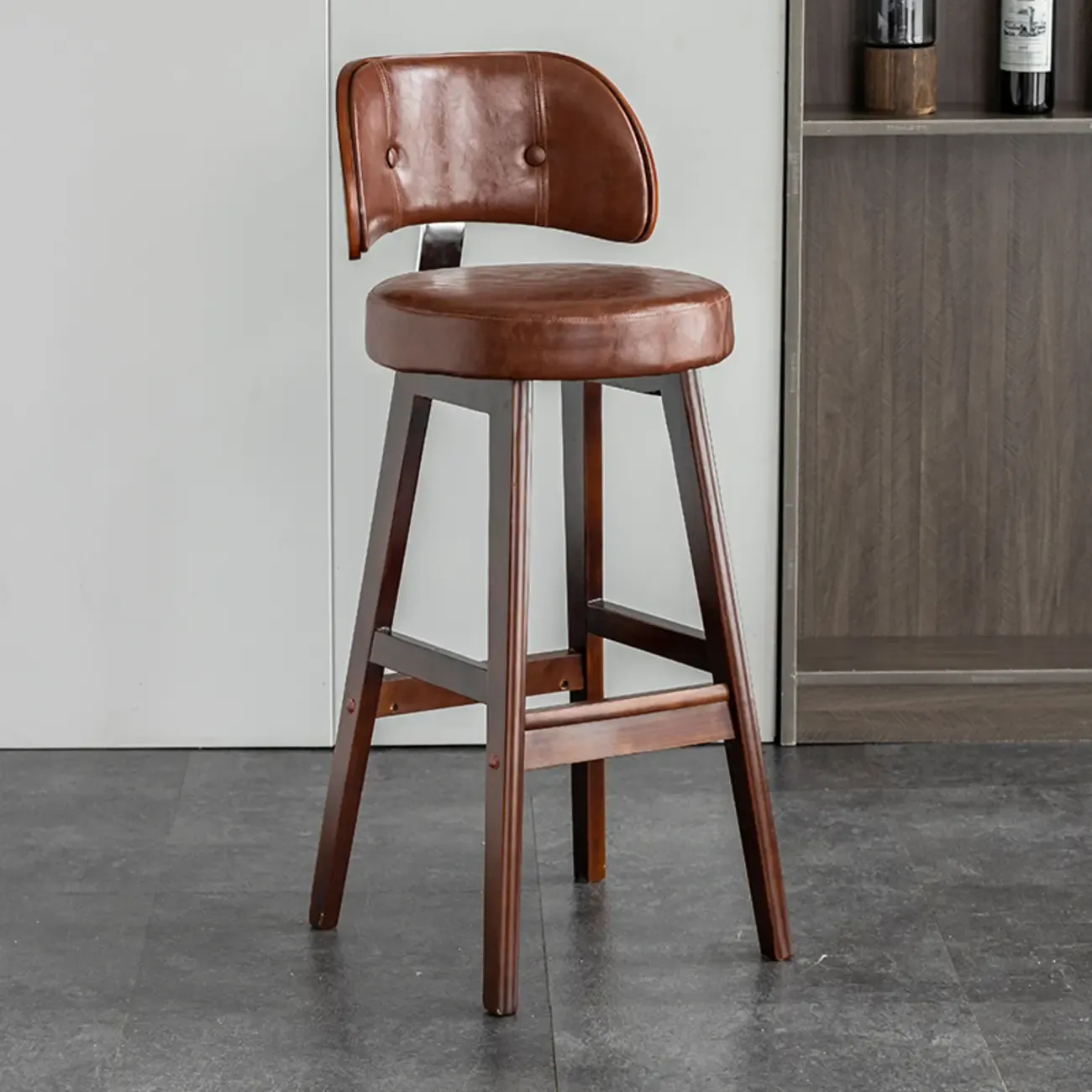 Modern Wood Upholstered Bar Stools with Back Image - 12