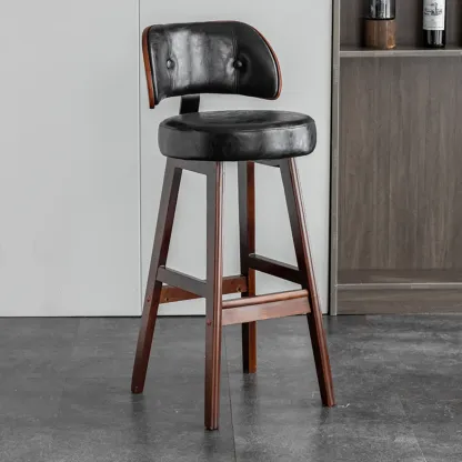 Modern Wood Upholstered Bar Stools with Back Image - 14