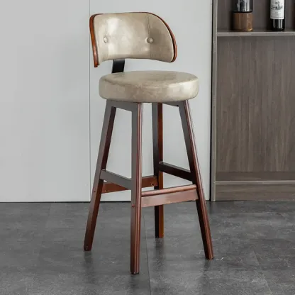 Modern Wood Upholstered Bar Stools with Back Image - 15