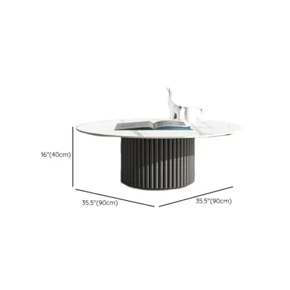 Modern White Stone Round Coffee Table with Iron Stump Base Image - 12