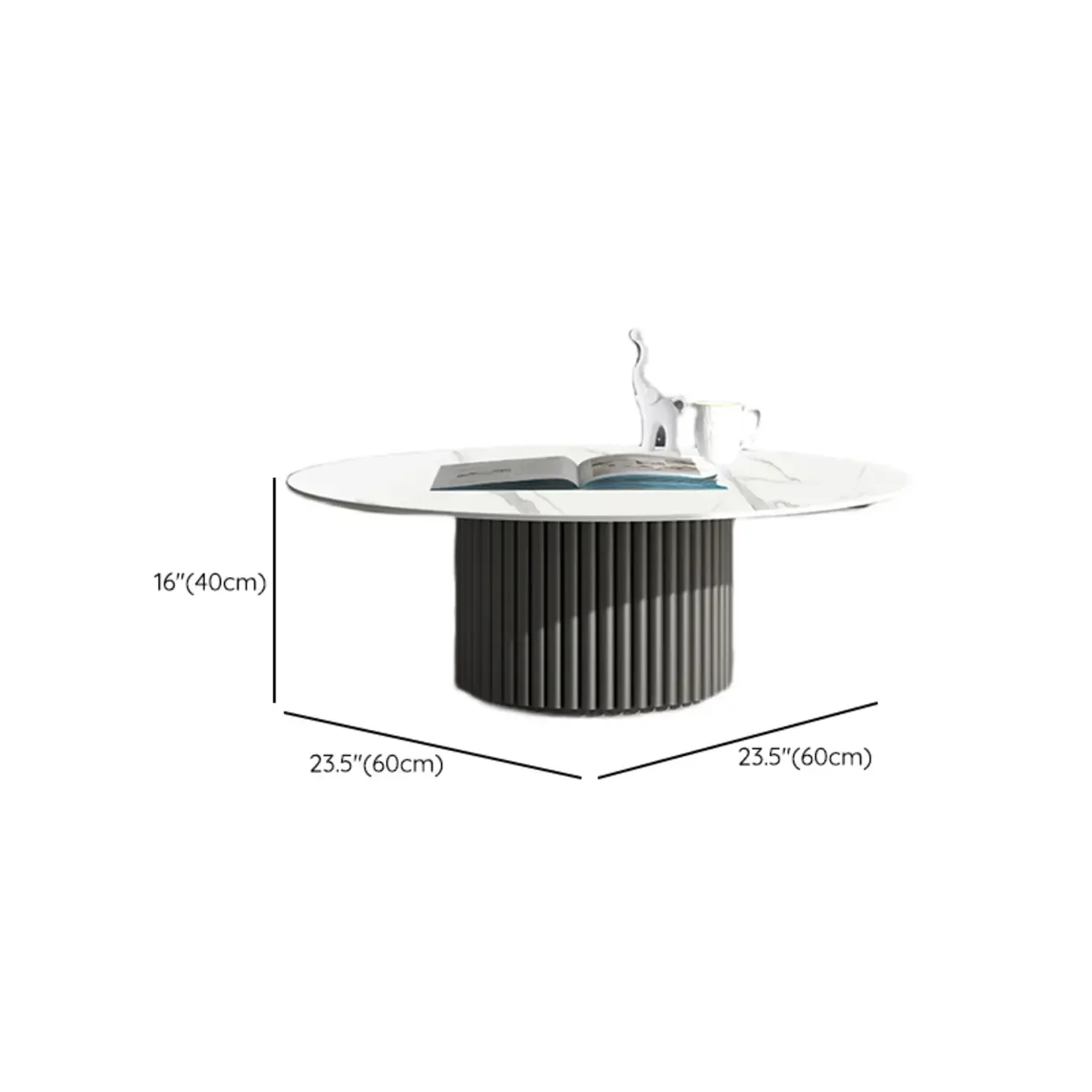 Modern White Stone Round Coffee Table with Iron Stump Base Image - 13
