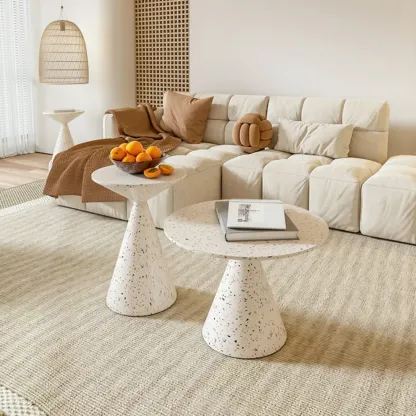 Modern Wood Coffee Table White Marble Base Image - 1