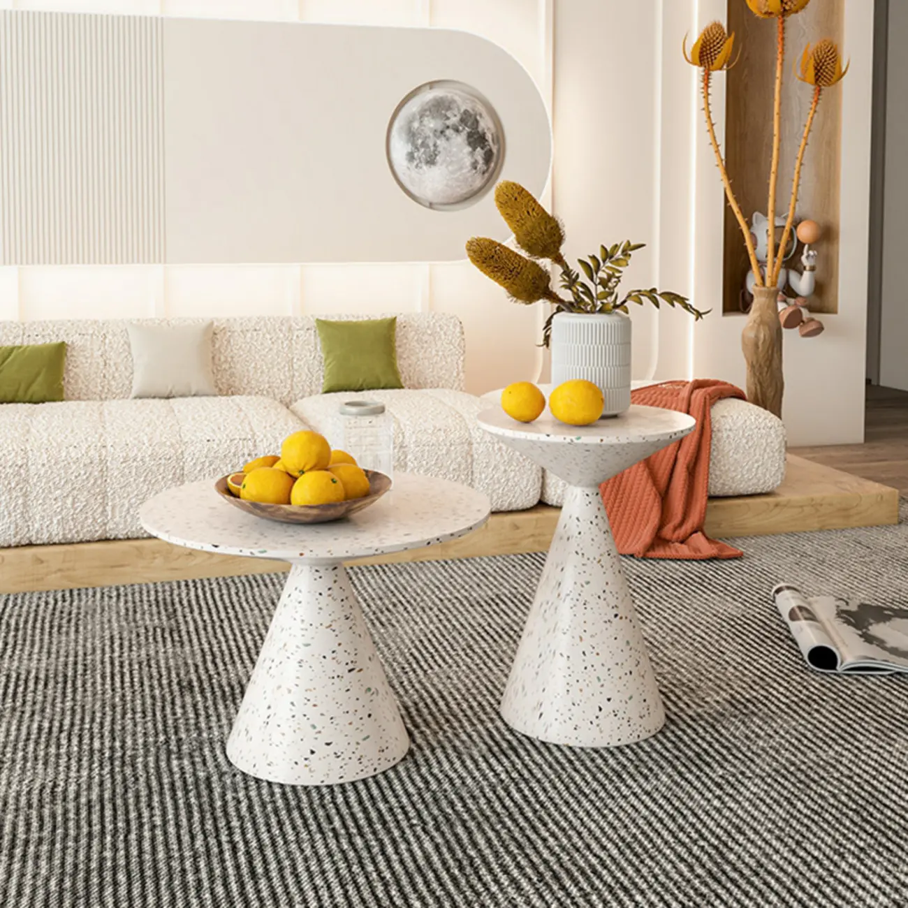 Modern Wood Coffee Table White Marble Base Image - 2 | homeyfad