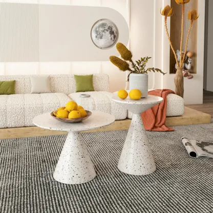 Modern Wood Coffee Table White Marble Base Image - 2