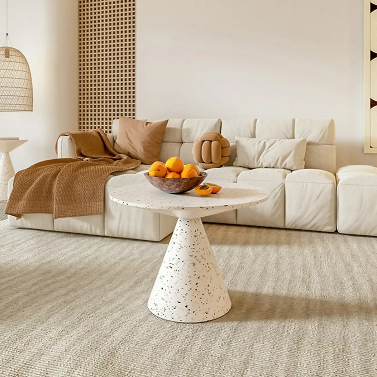 Modern Wood Coffee Table White Marble Base Image - 3