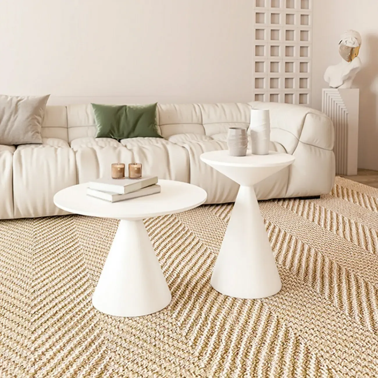 Modern Wood Coffee Table White Marble Base Image - 4