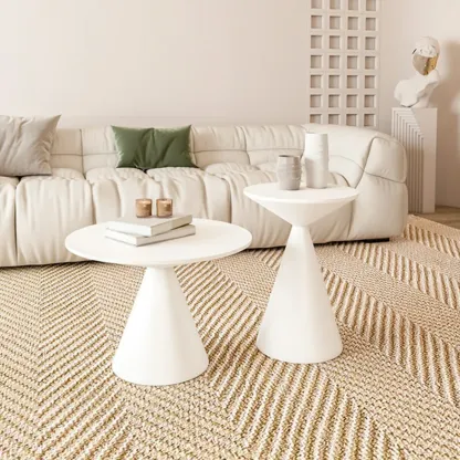 Modern Wood Coffee Table White Marble Base Image - 4