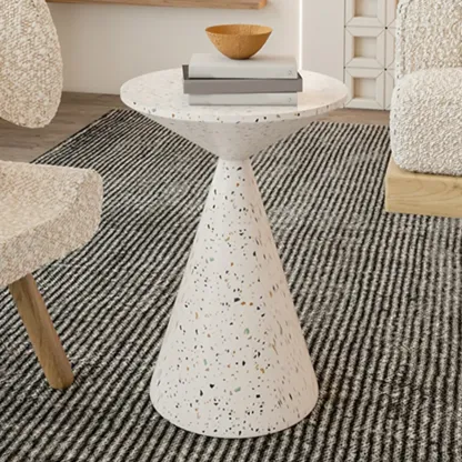 Modern Wood Coffee Table White Marble Base Image - 7