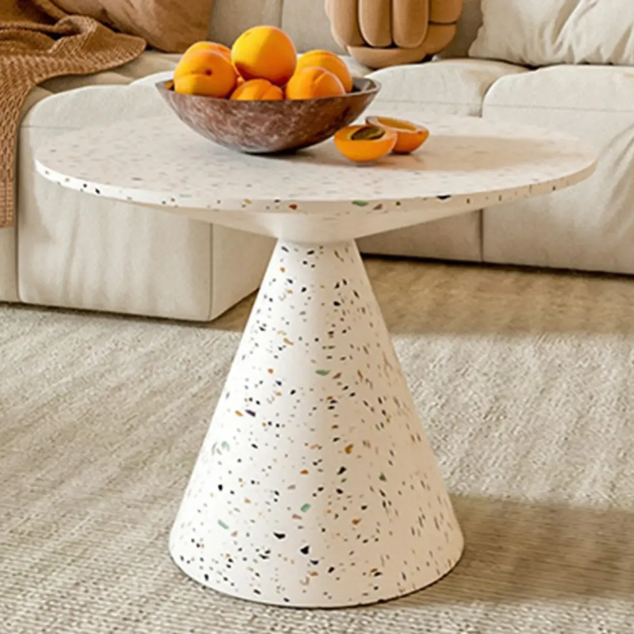 Modern Wood Coffee Table White Marble Base Image - 9