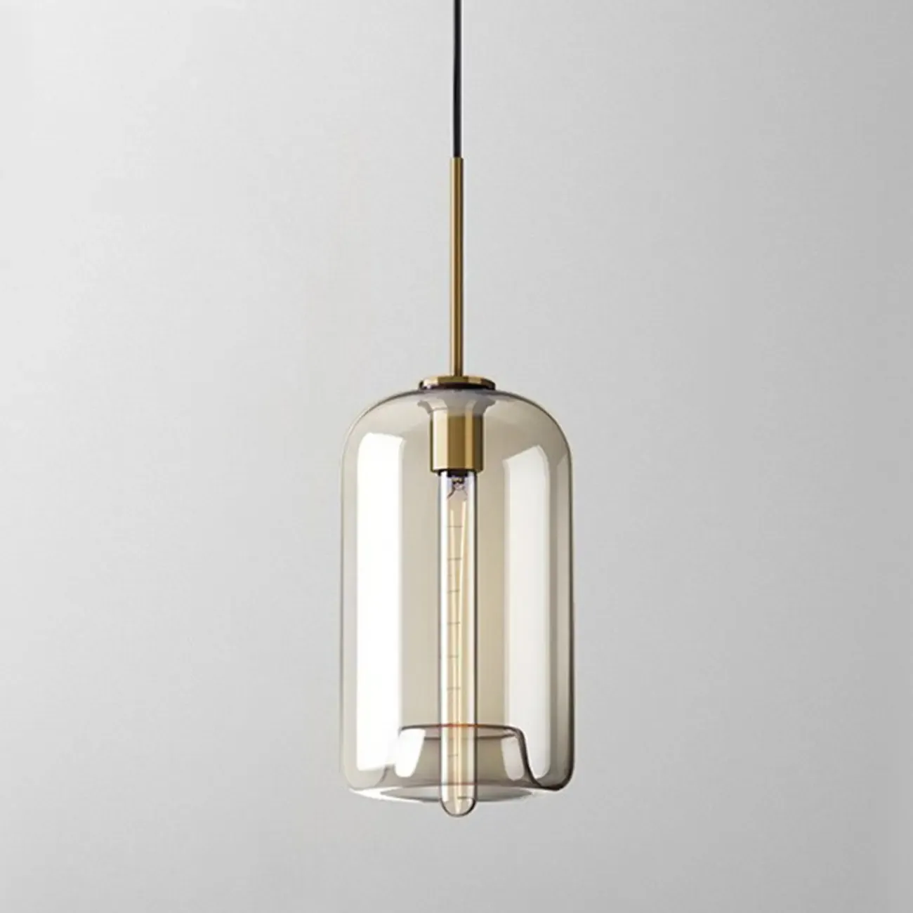Simplistic Glass and Metal Cognac Globe Hanging Pendant Light  Image - 5