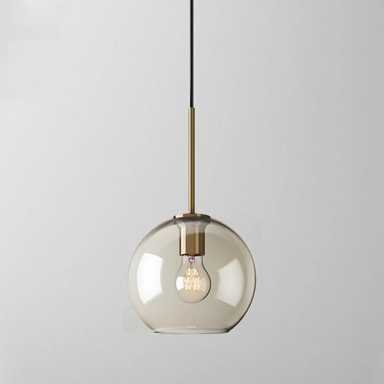 Simplistic Glass and Metal Cognac Globe Hanging Pendant Light  Image - 6 | homeyfad