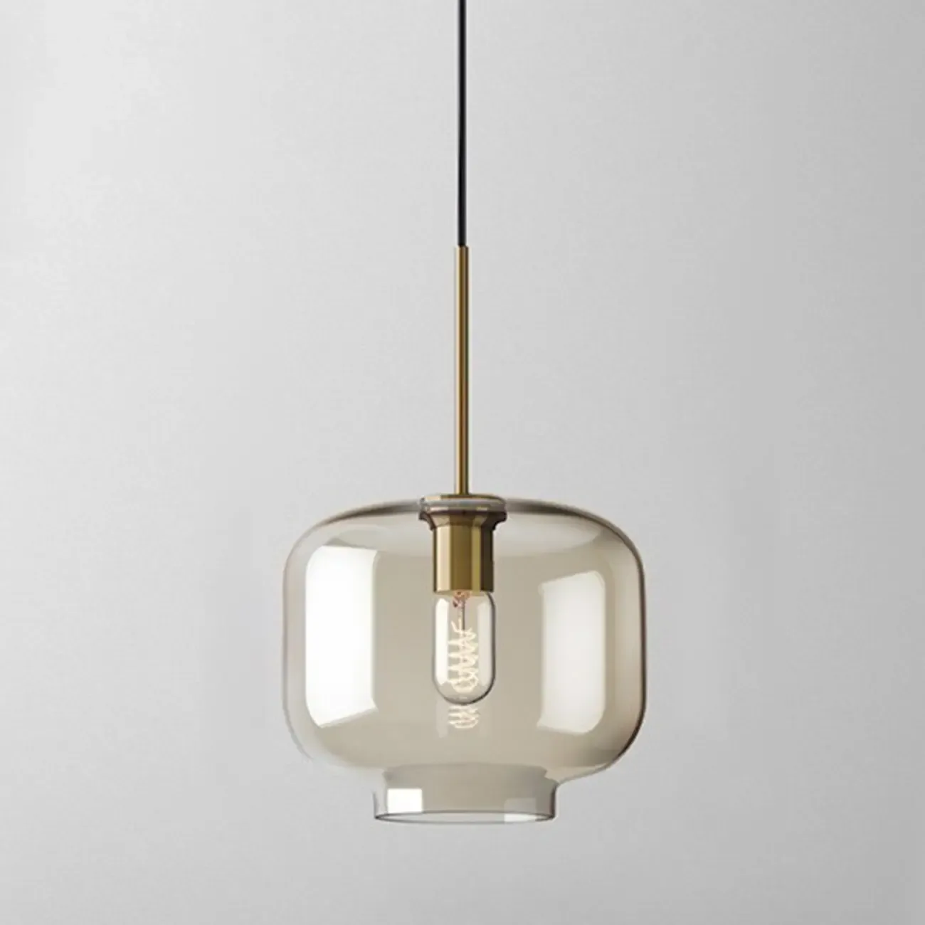 Simplistic Glass and Metal Cognac Globe Hanging Pendant Light  Image - 7