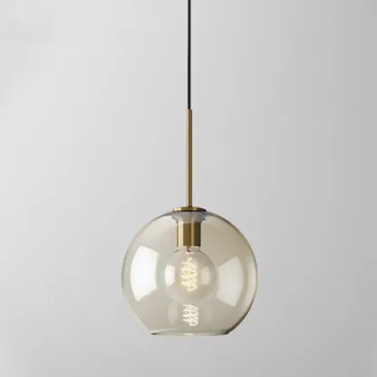 Simplistic Glass and Metal Cognac Globe Hanging Pendant Light  Image - 8