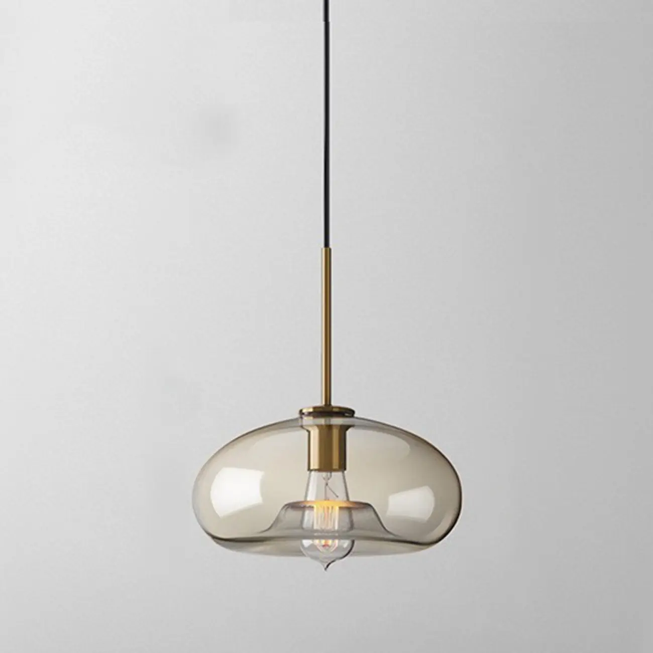 Simplistic Glass and Metal Cognac Globe Hanging Pendant Light  Image - 9 | homeyfad