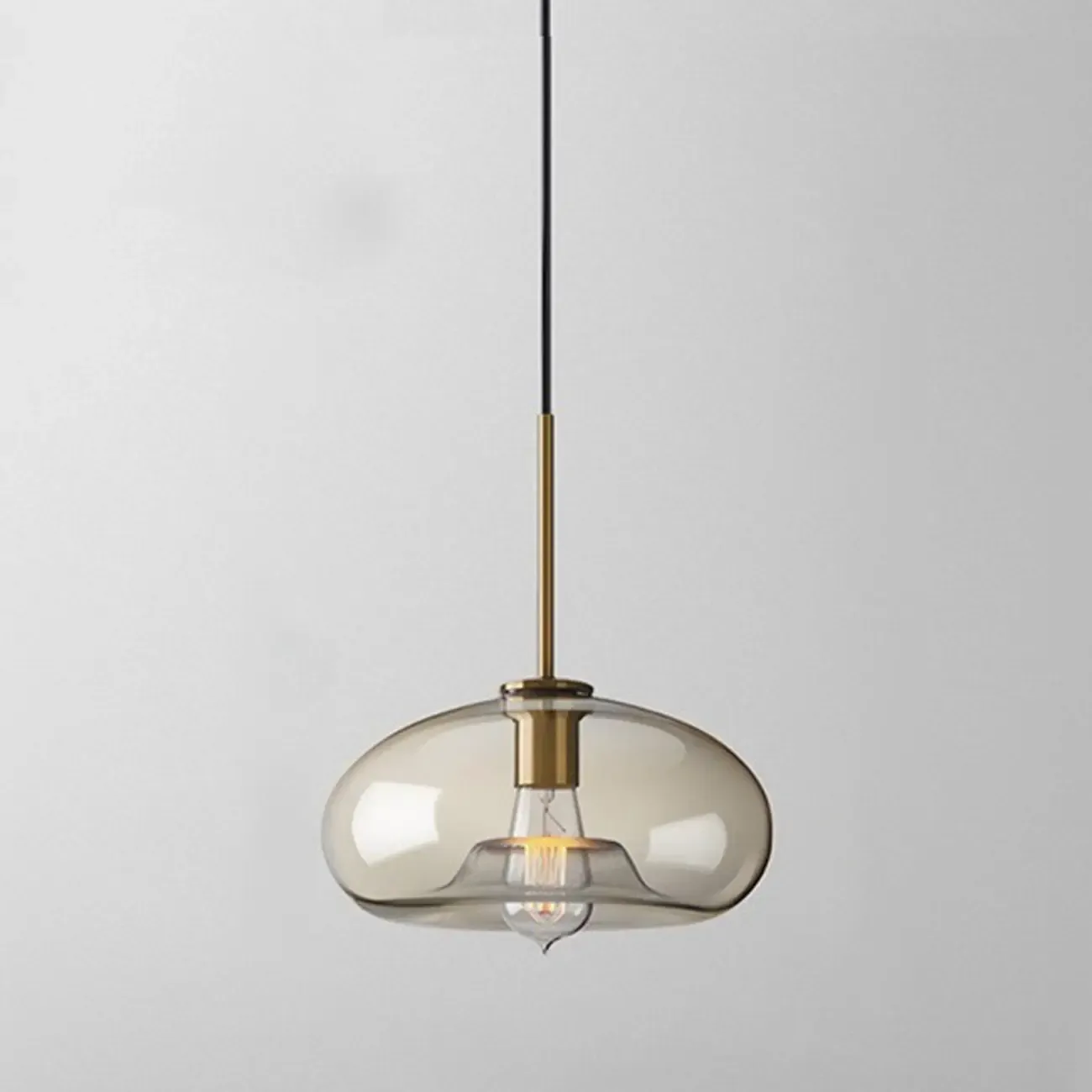 Simplistic Glass and Metal Cognac Globe Hanging Pendant Light  Image - 9